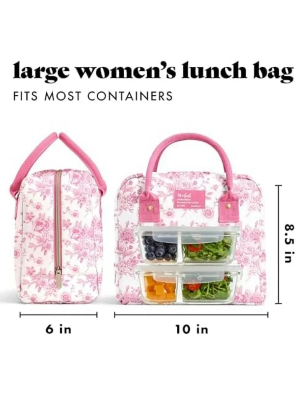 Insulated Large Lunch Bag for Women - Leak-Resistant, Stain-Resistant, Pink